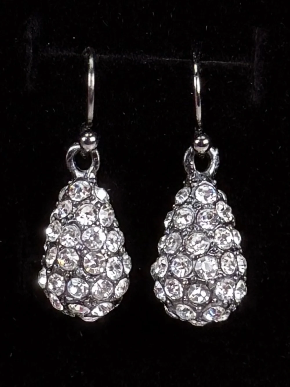 Aged Silvertone gunmetal bling teardrop weighted pierced earrings